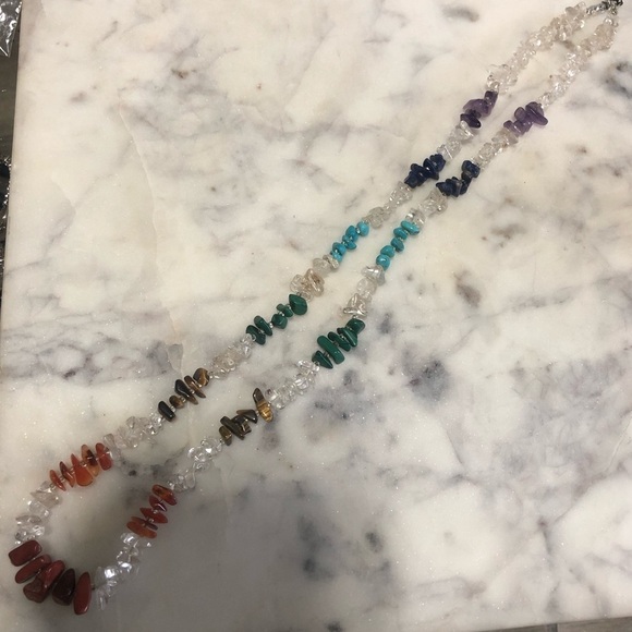 STERLING Turquoise Amethyst Lapis Malachite Agate Tigers Eye Necklace 27” - Picture 4 of 11